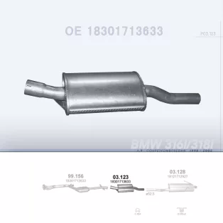   POLMO 03.123 - Kipufogó közép dob BMW 3 E46 1.9 (1998-2002)
