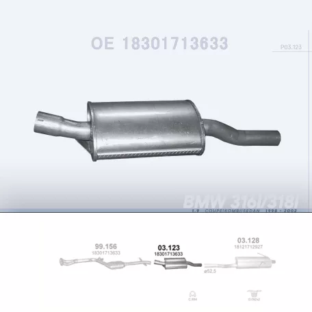 POLMO 03.123 - Kipufogó közép dob BMW 3 E46 1.9 (1998-2002)