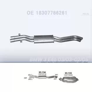   POLMO 03.134 - Kipufogó közép dob BMW 3 E46 2.9 D, 3.0 D (1999-2005)