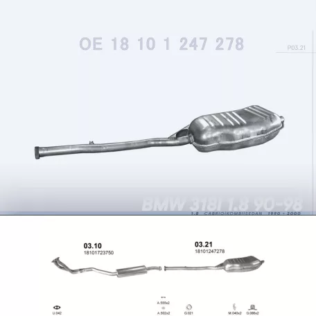 POLMO 03.21 - Kipufogó hátsó dob BMW 3 E36 1.8 (1990-2000)