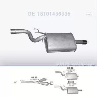   POLMO 03.33 - Kipufogó hátsó dob BMW 5 E39 2.0, 2.5 (1995-1998)