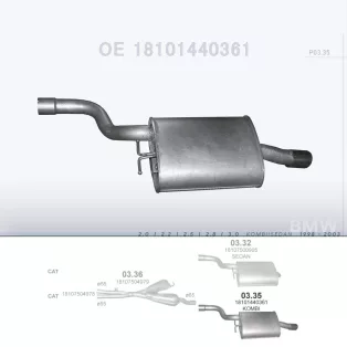   POLMO 03.35 - Kipufogó hátsó dob BMW 5 E39 2.0, 2.2, 2.5, 2.8, 3.0 (1998-2003)