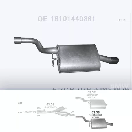 POLMO 03.35 - Kipufogó hátsó dob BMW 5 E39 2.0, 2.2, 2.5, 2.8, 3.0 (1998-2003)