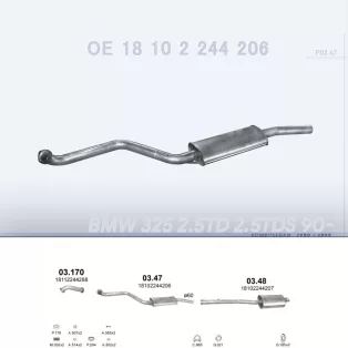   POLMO 03.47 - Kipufogó közép dob BMW 3 E36 2.5 TD (1990-1999)