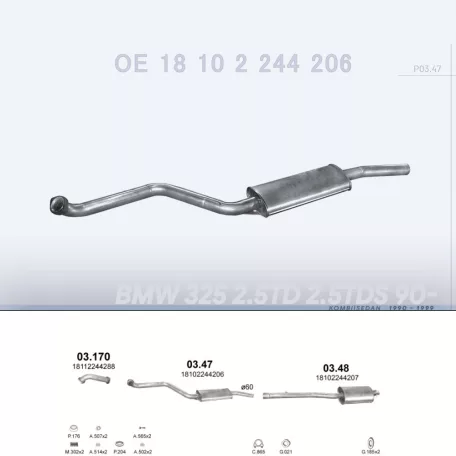 POLMO 03.47 - Kipufogó közép dob BMW 3 E36 2.5 TD (1990-1999)