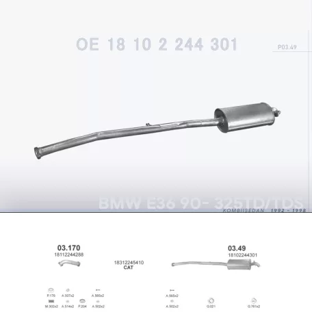 POLMO 03.49 - Kipufogó hátsó dob BMW 3 E36 2.5 TD (1992-1998)