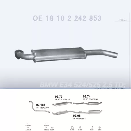 POLMO 03.73 - Kipufogó közép dob BMW 5 E34 2.4 TD, 2.5 TD (1988-1996)