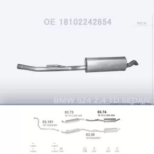   POLMO 03.74 - Kipufogó hátsó dob BMW 5 E34 2.4 TD, 2.5 TD (1988-1996)