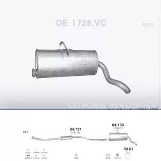   POLMO 04.130 - Kipufogó hátsó dob CITROEN BERLINGO 1.1, 1.4, 1.6 (2003-2008)