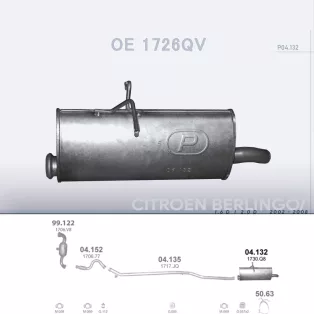   POLMO 04.132 - Kipufogó hátsó dob CITROEN BERLINGO 1.6 D, 2.0 D (2002-2010)