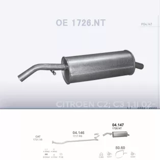   POLMO 04.147 - Kipufogó hátsó dob CITROEN C2 1.1 (2002-2005)