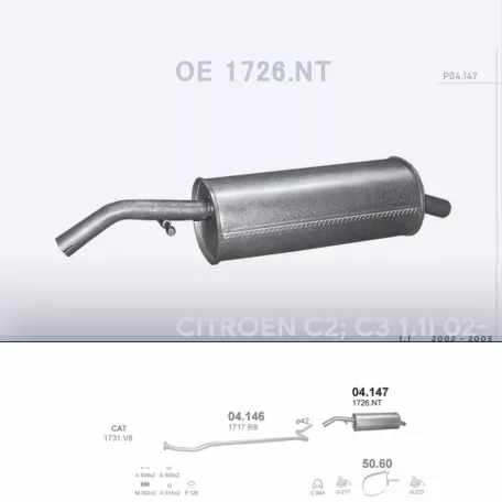 POLMO 04.147 - Kipufogó hátsó dob CITROEN C2 1.1 (2002-2005)