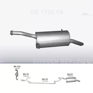   POLMO 04.21 - Kipufogó hátsó dob CITROEN BERLINGO 1.6 D (2008-2010)