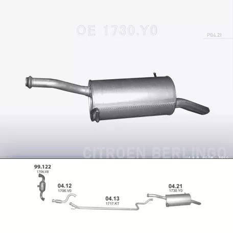 POLMO 04.21 - Kipufogó hátsó dob CITROEN BERLINGO 1.6 D (2008-2010)