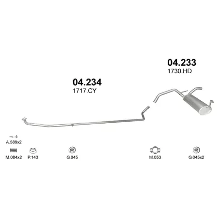 POLMO 04.234 - Kipufogó középső cső CITROEN C1 1.0 (2005-)