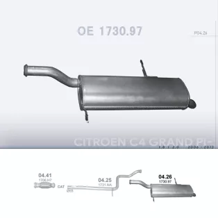   POLMO 04.26 - Kipufogó hátsó dob CITROEN C4 1.8, 2.0 (2006-2013)