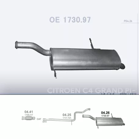 POLMO 04.26 - Kipufogó hátsó dob CITROEN C4 1.8, 2.0 (2006-2013)