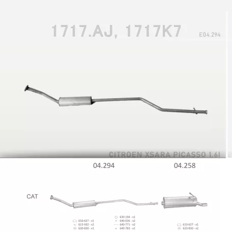 EDEX 04.294 - Kipufogó közép dob CITROEN XSARA PICASSO 1.6 (2000-2005)