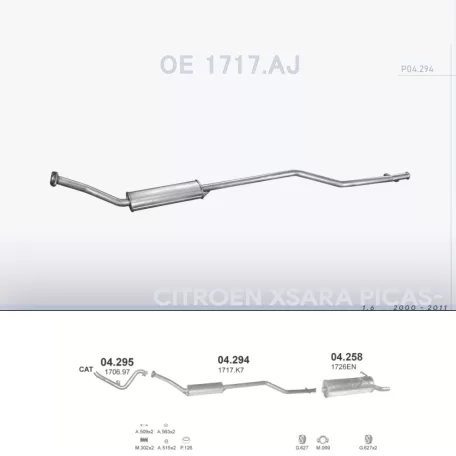 POLMO 04.294 - Kipufogó közép dob CITROEN XSARA PICASSO 1.6 (2005-2011)