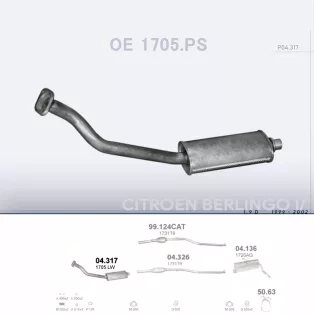   POLMO 04.314 - Kipufogó első cső CITROEN BERLINGO 1.9 D (2002-2008)