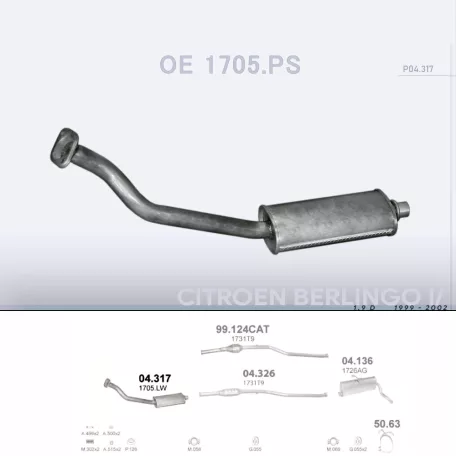 POLMO 04.314 - Kipufogó első cső CITROEN BERLINGO 1.9 D (2002-2008)