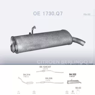   MARIX K04.322 - Kipufogó hátsó dob CITROEN BERLINGO 1.9 D, 1.9 D 4x4 (1996-2014)