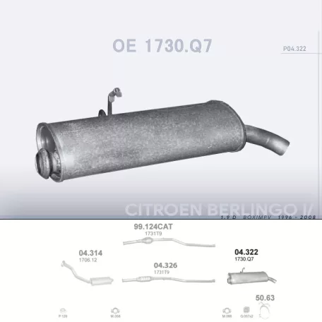 MARIX K04.322 - Kipufogó hátsó dob CITROEN BERLINGO 1.9 D, 1.9 D 4x4 (1996-2014)