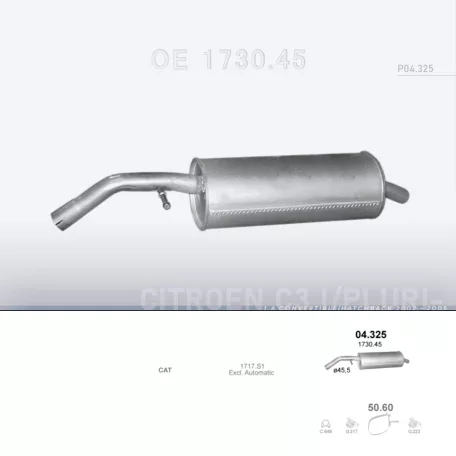 POLMO 04.325 - Kipufogó hátsó dob CITROEN C3 1.6 (2002-)