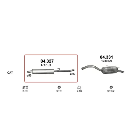 POLMO 04.327 - Kipufogó közép dob CITROEN C8 2.0 D (2002-2007)