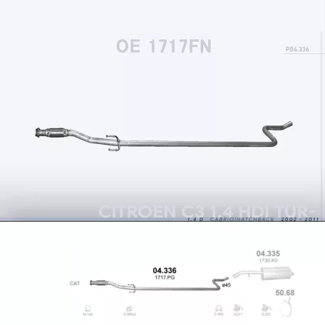 POLMO 04.336 - Kipufogó középső cső CITROEN C3 1.4 D (2002-2011)