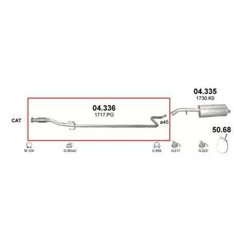 POLMO 04.336 - Kipufogó középső cső CITROEN C3 1.4 D (2002-2011)