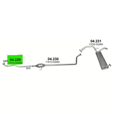 POLMO 04.229 - Kipufogó középső cső CITROEN C1 1.0 (2014-)