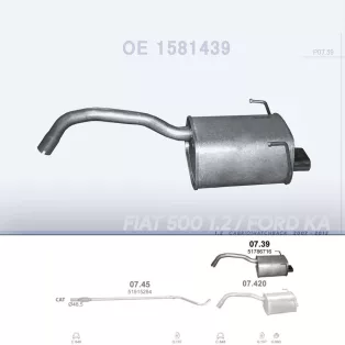   POLMO 07.39 - Kipufogó hátsó dob FIAT 500 1.2, 1.2 LPG (2007-)