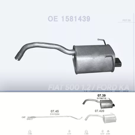 POLMO 07.39 - Kipufogó hátsó dob FIAT 500 1.2, 1.2 LPG (2007-)