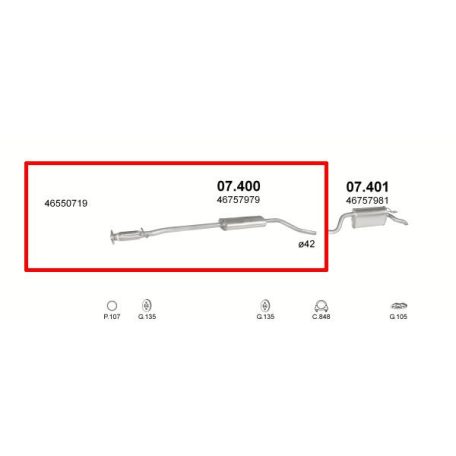 Marix 07-400 középső kipufogó dob – FIAT Punto II