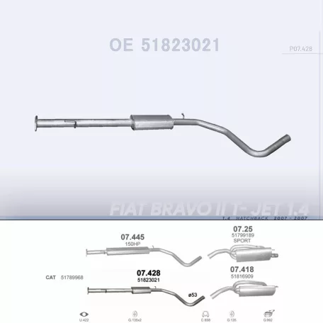 POLMO 07.428 - Kipufogó közép dob FIAT BRAVO 1.4 (2007-2012)