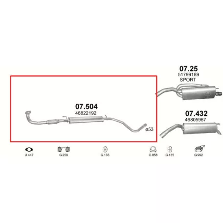 POLMO 07.504 - Kipufogó közép dob FIAT STILO 1.6 (2001-2006)