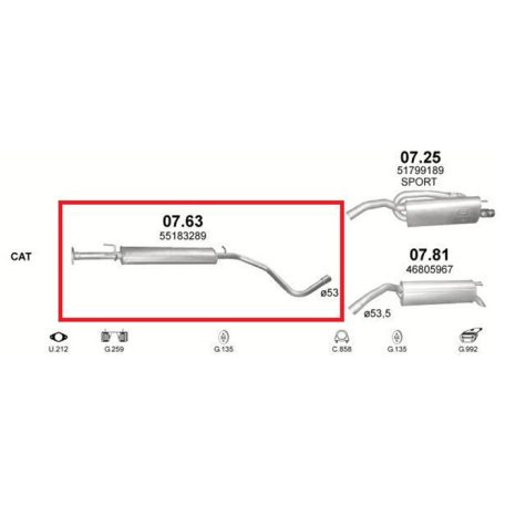 Polmo 07.63 – FIAT Középső kipufogó dob