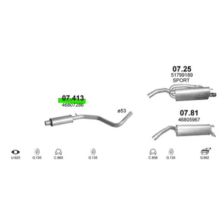 K07.413 Fiat középső kipufogódob