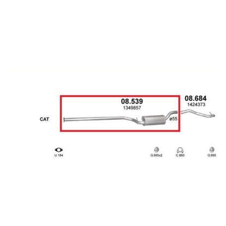 Polmo 08.539 – FORD Középső kipufogó dob