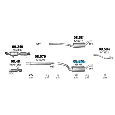 Polmo 08.570 – FORD Középső kipufogó dob