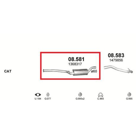 Marix 08-581 középső kipufogó dob – FORD C-MAX Mk1, Mk2, VOLVO S40, V50