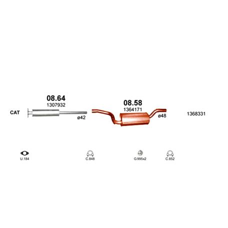 Polmo 08.58 – FORD Középső kipufogó dob