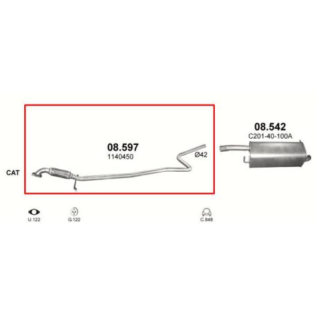 Marix 08-597 kipufogó közép cső – FORD Fiesta Mk5, FORD Fusion, MAZDA 2 (ZQ)
