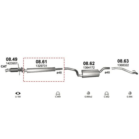 Polmo 08.61 – FORD Kipufogó első dob