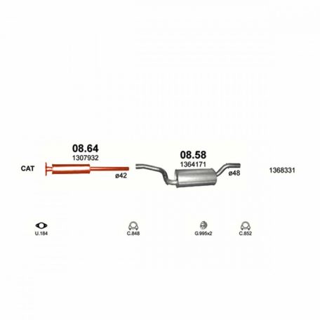 Marix 08-64 kipufogó első cső – FORD C-MAX Mk1, Mk2, VOLVO C30, S40