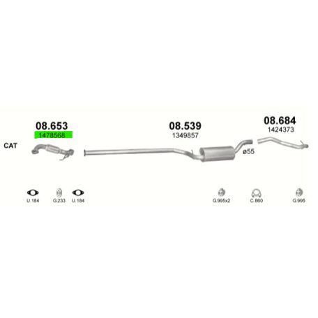 Marix 08-653 kipufogó cső – FORD C-MAX Mk1, Mk2, MAZDA 3 (BK), VOLVO C30, S40, V50