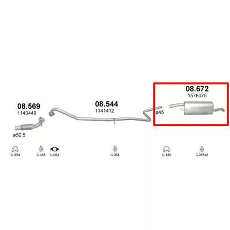POLMO 08.672 - Kipufogó hátsó dob FORD FUSION 1.4 D (2002-2017)