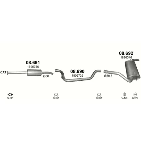 POLMO 08.692 - Kipufogó hátsó dob FORD FOCUS 1.6 (2011-)