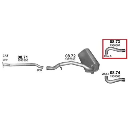 POLMO 08.73 - Kipufogó hátsó cső FORD KUGA 2.0 D, 2.5 (2008-2012)